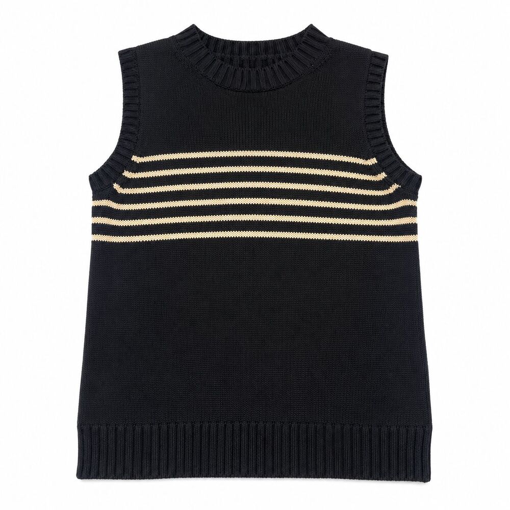 Vintage Liz Claiborne Lizwear Jeans Womens Sweater Vest Black Stripe L Cotton